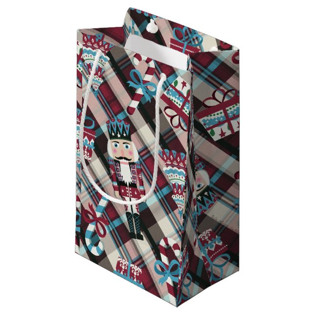 Holiday Nutcracker Christmas Plaid Gift Bag (Front Angled)