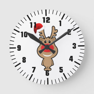 Holiday of funny Christmas santa Round Clock