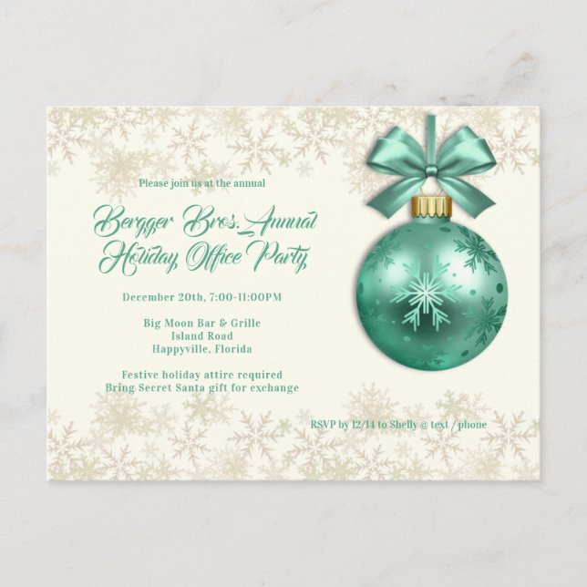 Holiday Office Party Invitation Template Postcard (Front)