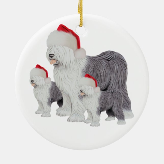 Holiday Old English Sheepdog Circle Ornament (Back)
