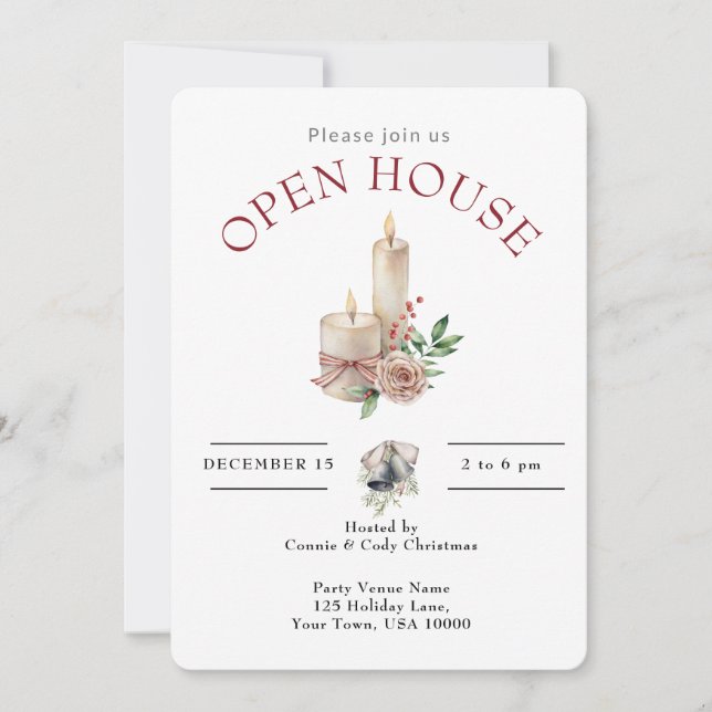 HOLIDAY OPEN HOUSE CHRISTMAS CANDLE INVITATION (Front)
