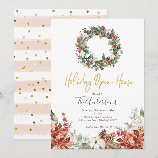 Holiday Open House Christmas Party Invitation (Front/Back)