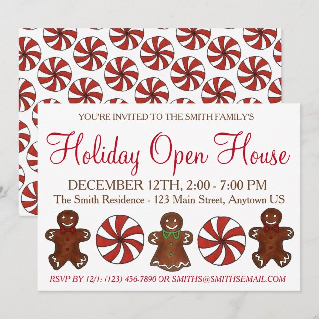 Holiday Open House Gingerbread Cookie Peppermint Invitation (Front/Back)