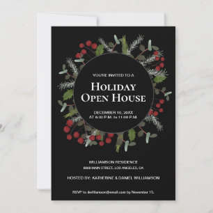Holiday Open House holly wreath festive family Invitation