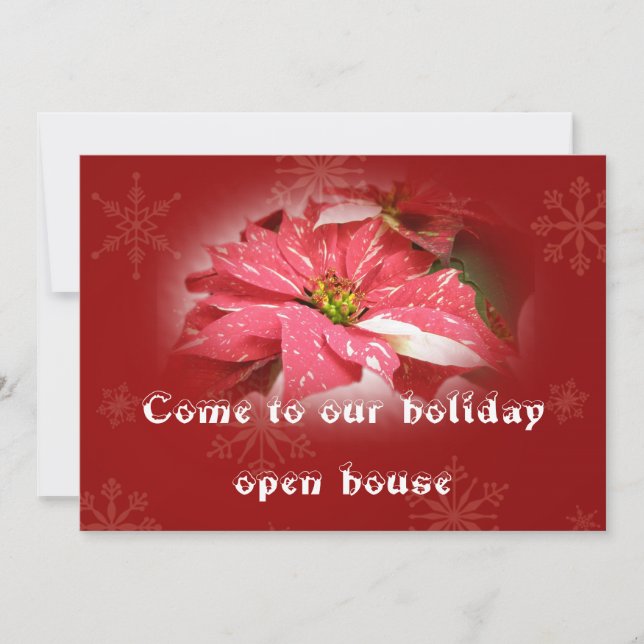 Holiday OPen House Invitation - Poinsettia on Red (Front)