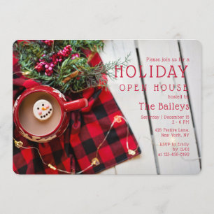 Holiday Open House Plaid Hot Chocolate   Christmas Invitation