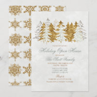 Holiday Open House Tree Snowflake Invitation