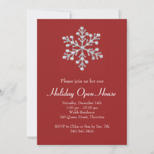 Holiday Open House with Red Crystal Snowflake Invitation