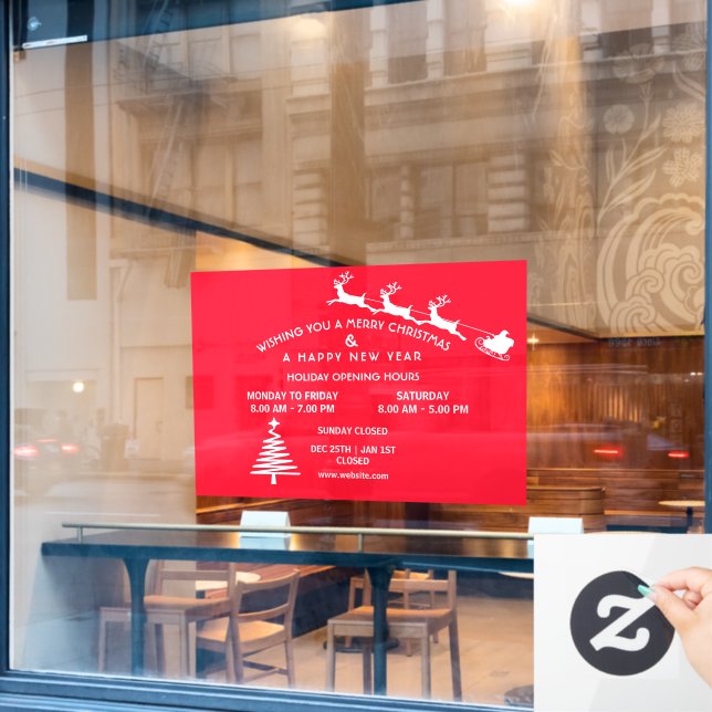 Holiday Opening Hours,Merry Christmas Window cling (Cafe Window)
