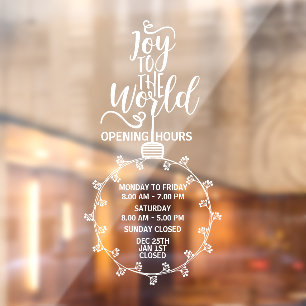 Holiday Opening Hours Sign, Christmas Window Cling
