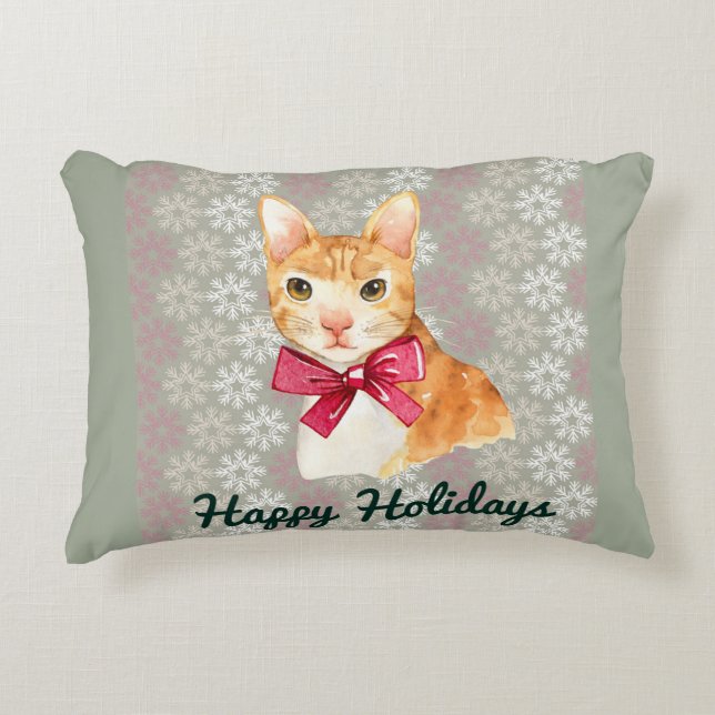 Holiday Orange Tabby Decorative Cushion (Front)