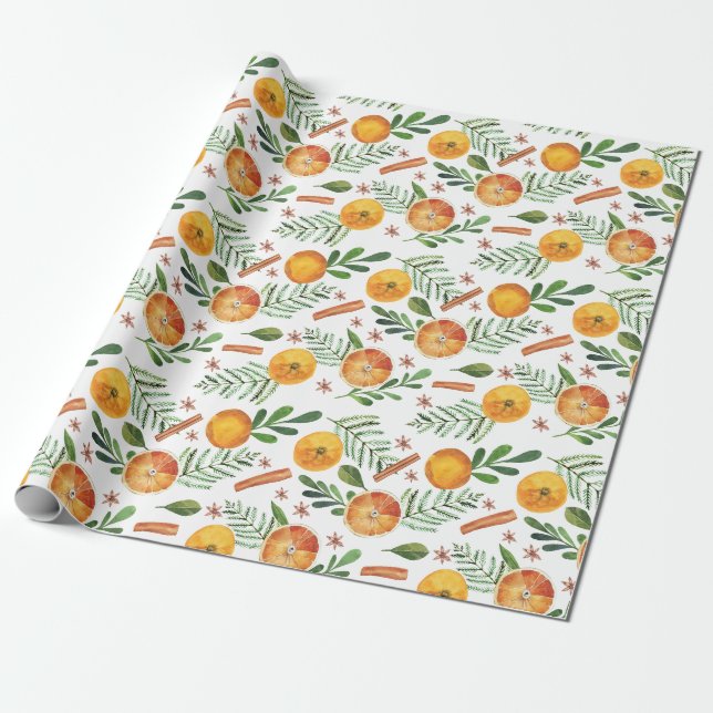 Holiday Oranges & Cinnamon Wrapping Paper (Unrolled)