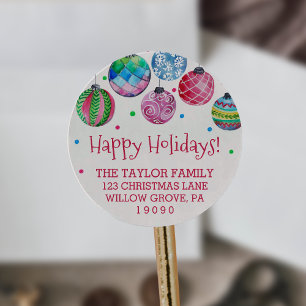 Holiday Ornament Christmas Return Address Classic Round Sticker