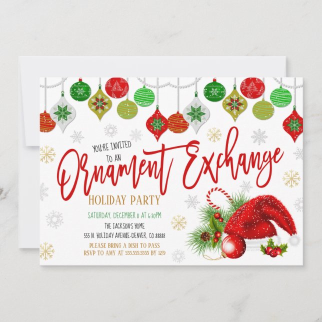 Holiday Ornament Exchange Party Invitation (Front)