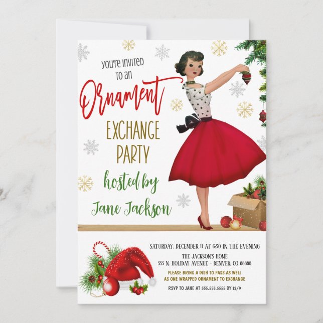 Holiday Ornament Exchange Party Invitation (Front)