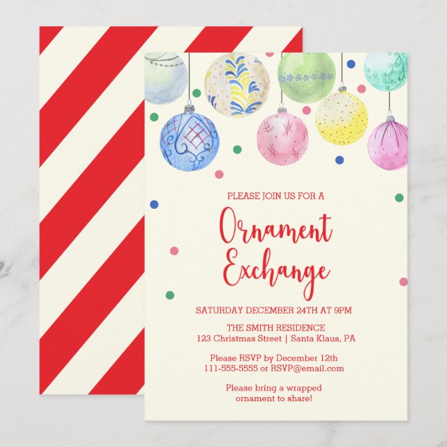 Holiday Ornament Exchange Party Invitation (Front/Back)