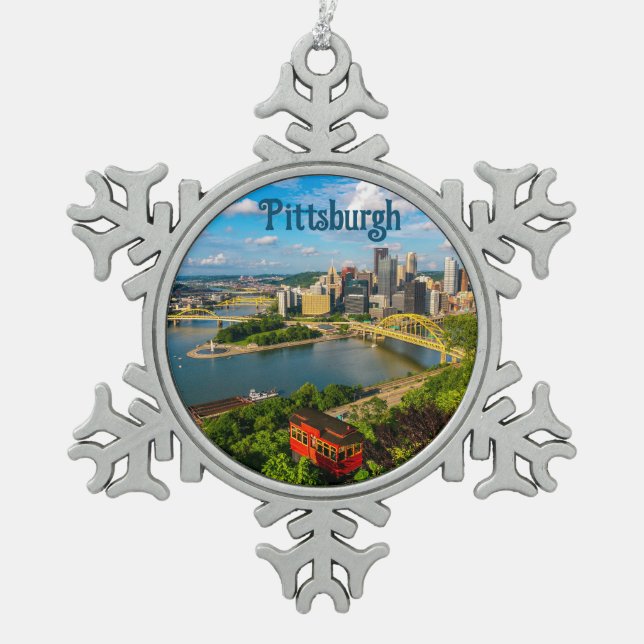 Holiday Ornament-- Great photo of Pittsburgh  Snowflake Pewter Christmas Ornament (Front)