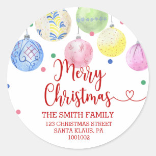 Holiday Ornament Merry Christmas Return Address Classic Round Sticker