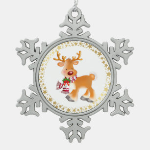 Holiday Ornament-Rudolph Snowflake Pewter Christmas Ornament