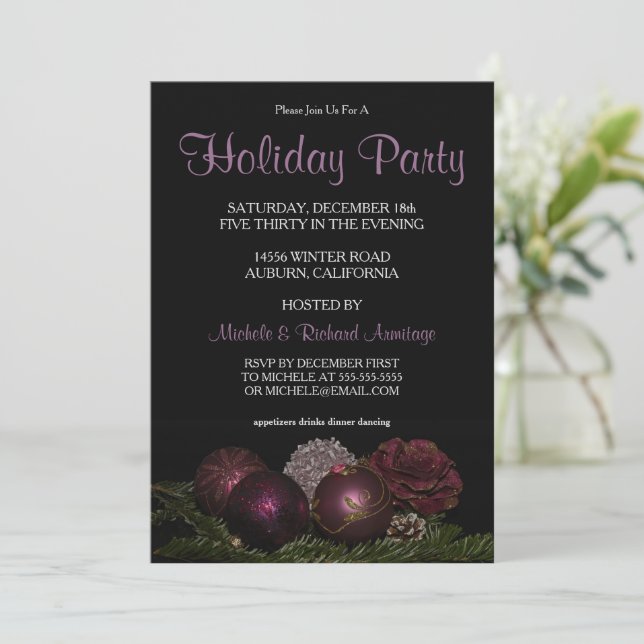Holiday Ornaments Party Invitation (Standing Front)