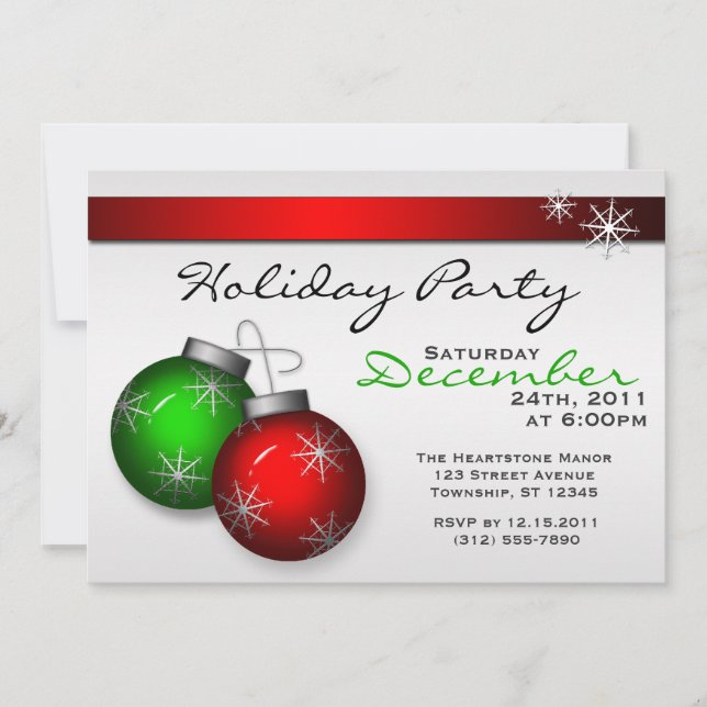 Holiday Ornaments Party Invitations (Front)
