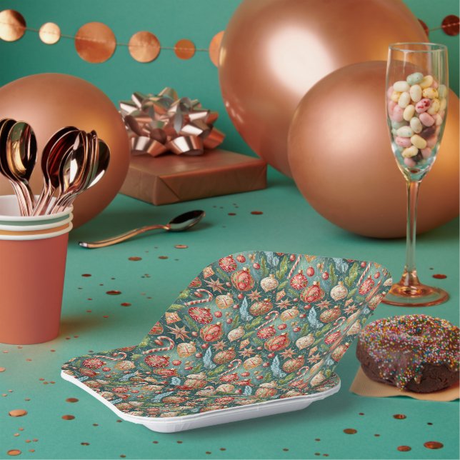 Holiday Ornaments Pattern Paper Plate (Multi)