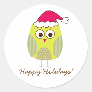 Holiday Owl in Santa Hat Classic Round Sticker