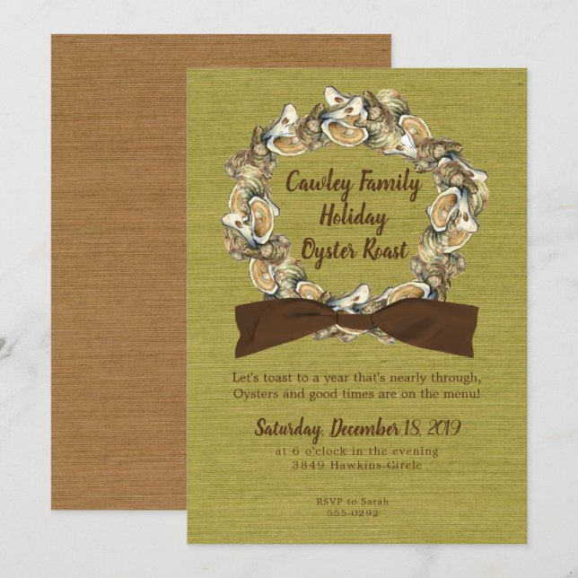 Holiday Oyster Roast Wreath Invite (Front/Back)