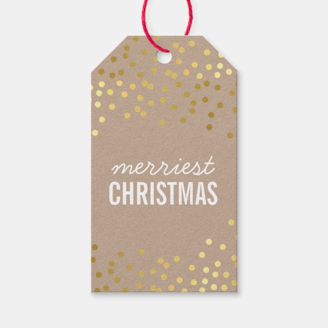 HOLIDAY PACKAGING TAG gold confetti spots kraft (Front)