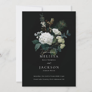 Holiday Painterly Hydrangea Winter Wedding Invitation