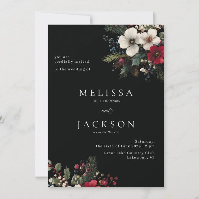Holiday Painterly Winter Bouquet Wedding Invitation (Front)
