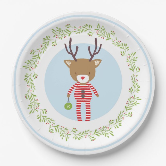 Holiday Pajama Party - Reindeer in Pyjamas Paper Plate (Front)