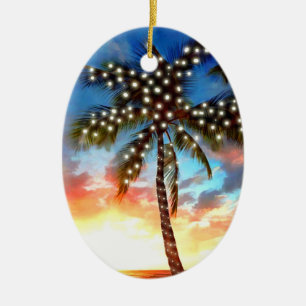 Holiday Palm Tree Lights at Sunset Ceramic Tree Decoration