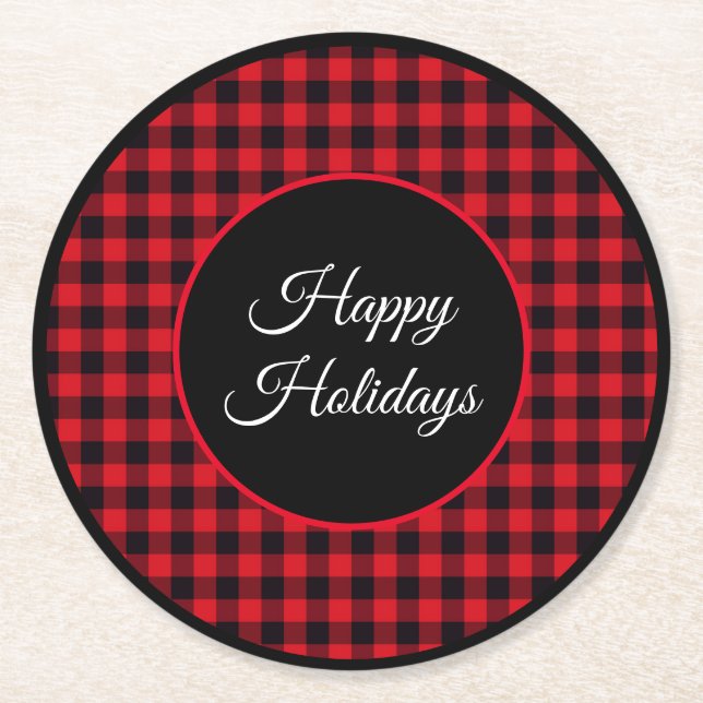 Holiday Paper Coasters Buffalo Plaid (Front)