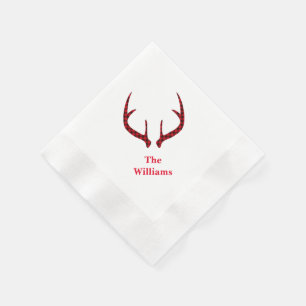 Holiday Paper Napkins-Plaid Deer Antlers Napkin