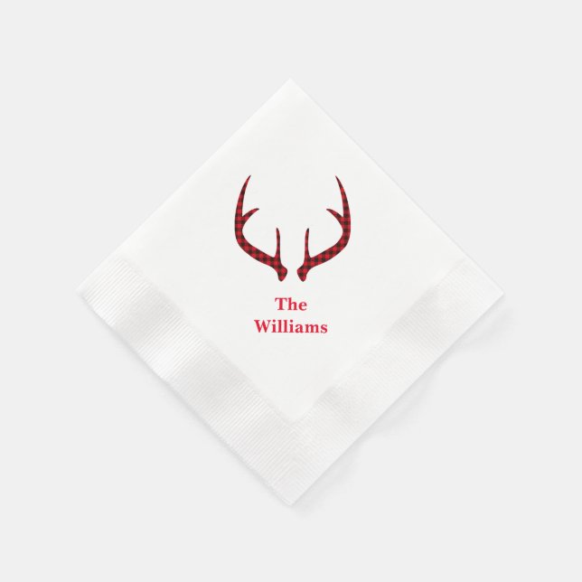 Holiday Paper Napkins-Plaid Deer Antlers Napkin (Corner)