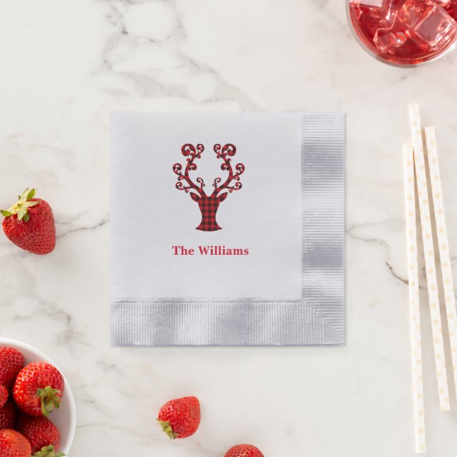 Holiday Paper Napkins-Plaid Deer Antlers Napkins (Insitu)