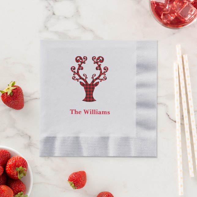 Holiday Paper Napkins-Plaid Deer Antlers Napkins (Insitu)
