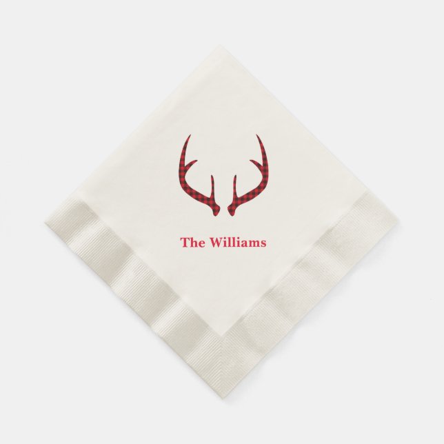 Holiday Paper Napkins-Plaid Deer Antlers Napkins (Corner)