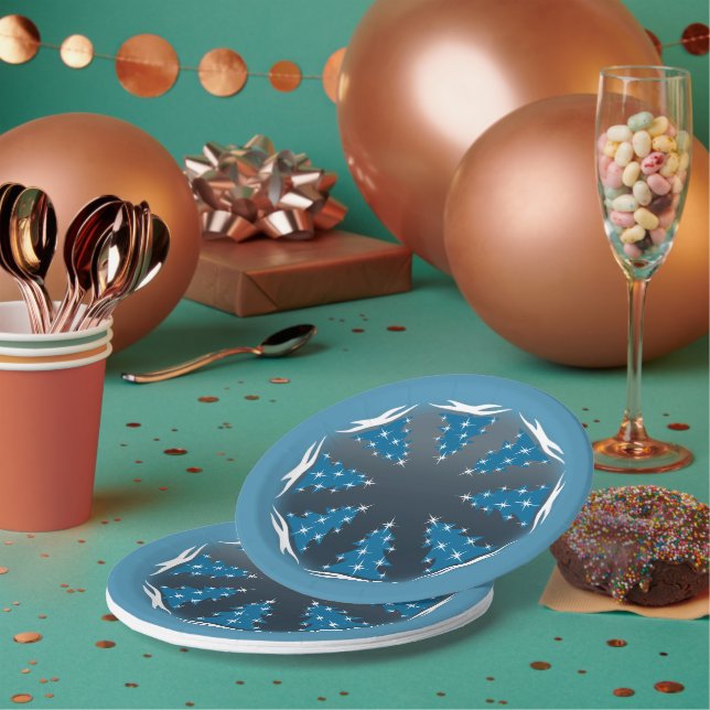 Holiday Paper Plates Festive Blue Party Plates (Multi)