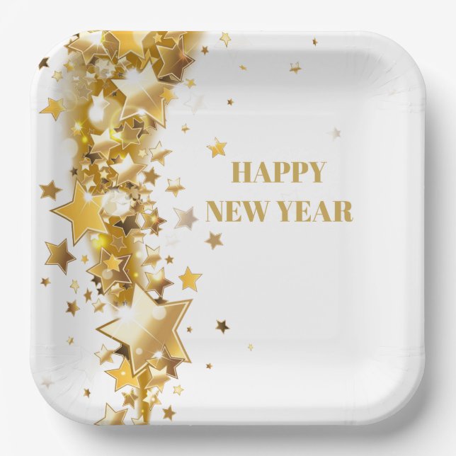Holiday Paper Plates Gold Stars (Front)