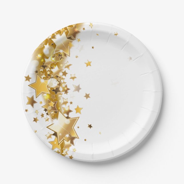 Holiday Paper Plates Gold Stars (Front)