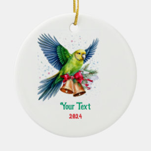Holiday Parakeet and Bells Ceramic Tree Decoration
