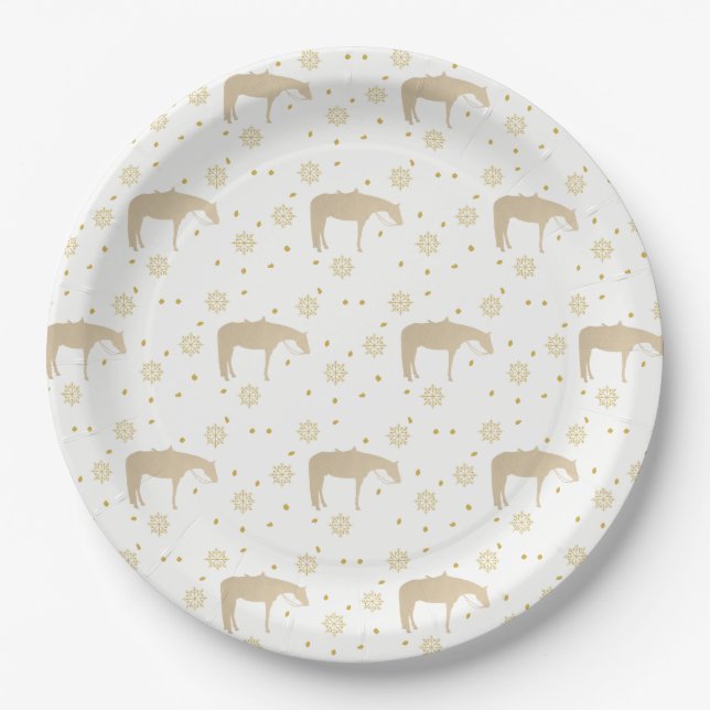 Holiday Parchment Gold White Western Horse Paper Plate (Front)