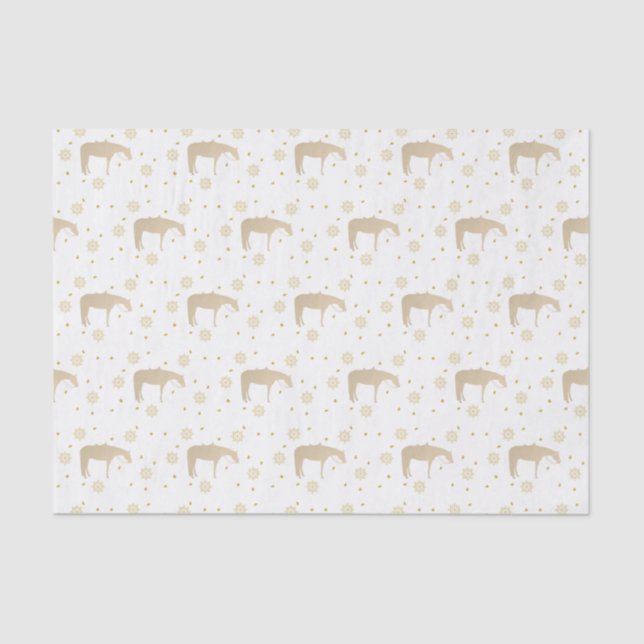 Holiday Parchment Gold White Western Horse Tissue Paper (Front)