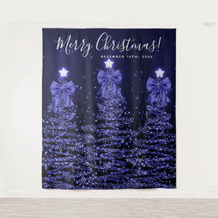 Holiday Party Backdrop Navy Blue Christmas Trees  Tapestry