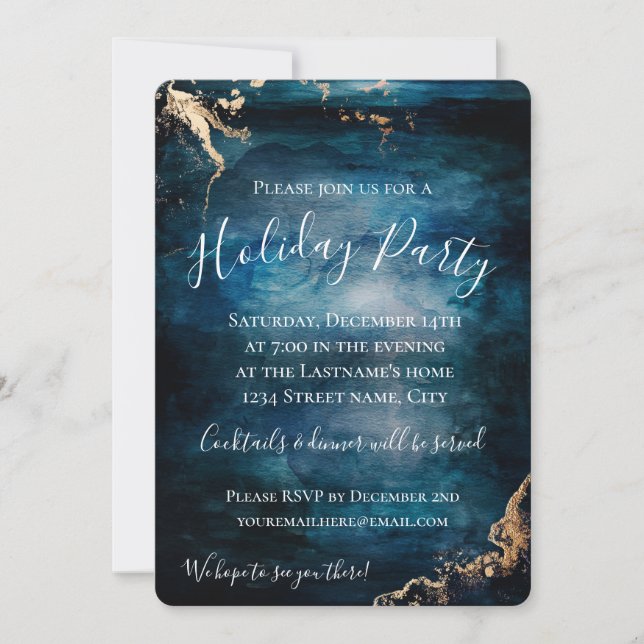 Holiday Party Blue & Gold Invitation (Front)