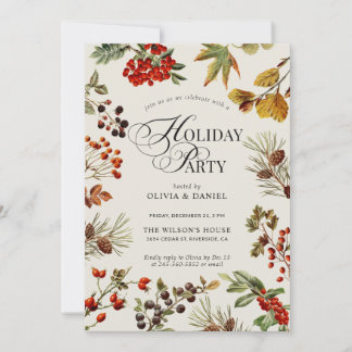Holiday Party Botanical Plants Berries Script Invitation