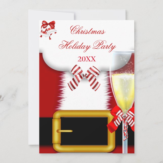 Holiday Party Christmas Santa Suit Champagne Invitation (Front)