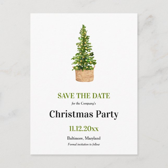 Holiday Party | Christmas Tree Save The Date Announcement Postcard (Front)